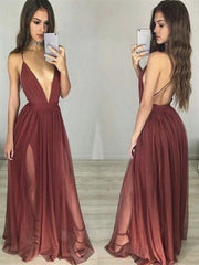 Custom Made Sexy Maroon/Burgundy V Neck Backless Prom Dresses, Bridesmaid Dresses