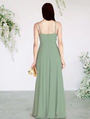 A-Line Bridesmaid Dress V Neck / Spaghetti Strap Sleeveless Sexy Floor Length Chiffon with Pleats