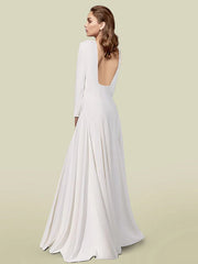 A-Line Mother of the Bride Dress Elegant Jewel Neck Floor Length Italy Satin Long Sleeve with