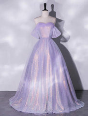 A-Line Prom Dresses Glittering Dress Quinceanera Birthday Floor Length Short Sleeve Off Shoulder Tulle with Ruched