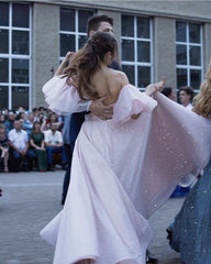 Long Sequin Prom Dresses Puffy Sleeves Leg Split