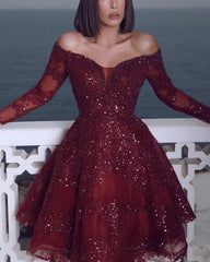 Sequins Lace Homecoming Dresses With Sleeves