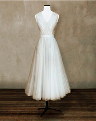 Elegant Pleated Tulle Midi Prom Party Dresses