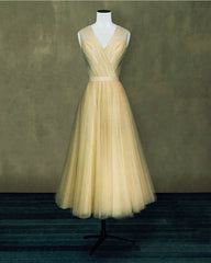 Elegant Pleated Tulle Midi Prom Party Dresses
