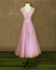 Elegant Pleated Tulle Midi Prom Party Dresses