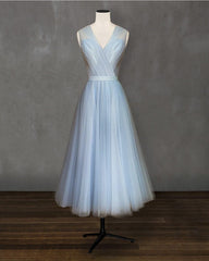 Elegant Pleated Tulle Midi Prom Party Dresses