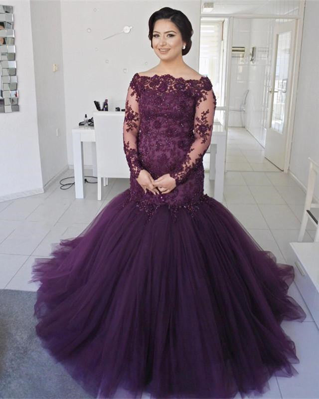 Lace Long Sleeves Mermaid Evening Dresses Off Shoulder