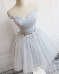 Tulle Homecoming Dresses Off The Shoulder Beaded Sashes