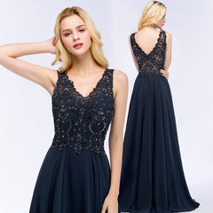 Elegant V-Neck Chiffon Aline Bridesmaid Dress Sleeveless Lace Beadings Wedding Guest Dress