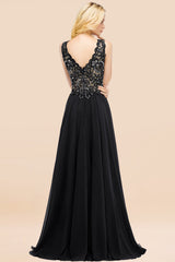 Elegant V-Neck Chiffon Aline Bridesmaid Dress Sleeveless Lace Beadings Wedding Guest Dress