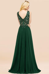 Elegant V-Neck Chiffon Aline Bridesmaid Dress Sleeveless Lace Beadings Wedding Guest Dress
