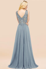Elegant V-Neck Chiffon Aline Bridesmaid Dress Sleeveless Lace Beadings Wedding Guest Dress