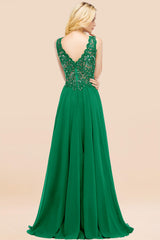 Elegant V-Neck Chiffon Aline Bridesmaid Dress Sleeveless Lace Beadings Wedding Guest Dress