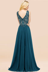 Elegant V-Neck Chiffon Aline Bridesmaid Dress Sleeveless Lace Beadings Wedding Guest Dress