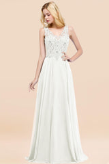 Elegant V-Neck Chiffon Aline Bridesmaid Dress Sleeveless Lace Beadings Wedding Guest Dress