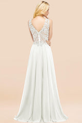 Elegant V-Neck Chiffon Aline Bridesmaid Dress Sleeveless Lace Beadings Wedding Guest Dress