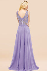 Elegant V-Neck Chiffon Aline Bridesmaid Dress Sleeveless Lace Beadings Wedding Guest Dress