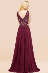 Elegant V-Neck Chiffon Aline Bridesmaid Dress Sleeveless Lace Beadings Wedding Guest Dress
