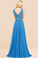 Elegant V-Neck Chiffon Aline Bridesmaid Dress Sleeveless Lace Beadings Wedding Guest Dress