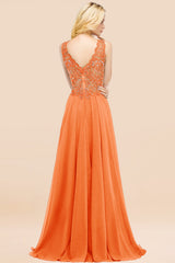 Elegant V-Neck Chiffon Aline Bridesmaid Dress Sleeveless Lace Beadings Wedding Guest Dress