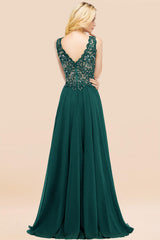 Elegant V-Neck Chiffon Aline Bridesmaid Dress Sleeveless Lace Beadings Wedding Guest Dress