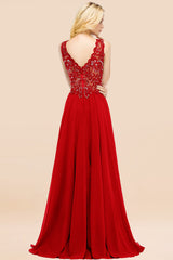 Elegant V-Neck Chiffon Aline Bridesmaid Dress Sleeveless Lace Beadings Wedding Guest Dress