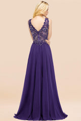Elegant V-Neck Chiffon Aline Bridesmaid Dress Sleeveless Lace Beadings Wedding Guest Dress