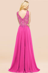 Elegant V-Neck Chiffon Aline Bridesmaid Dress Sleeveless Lace Beadings Wedding Guest Dress