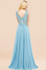 Elegant V-Neck Chiffon Aline Bridesmaid Dress Sleeveless Lace Beadings Wedding Guest Dress
