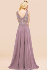 Elegant V-Neck Chiffon Aline Bridesmaid Dress Sleeveless Lace Beadings Wedding Guest Dress