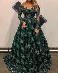 Lace Prom Dresses Long Sleeve Illusion Neckline