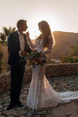 All Lace Style Long Sleeve Floor Length Boho Wedding Dresses