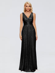 Alyssa Column V back Sequins Prom Dresses