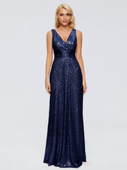Alyssa Column V back Sequins Prom Dresses