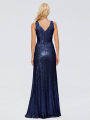 Alyssa Column V back Sequins Prom Dresses