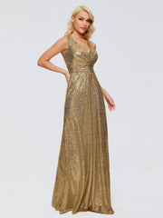 Alyssa Column V back Sequins Prom Dresses