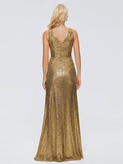 Alyssa Column V back Sequins Prom Dresses