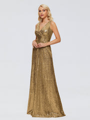 Alyssa Column V back Sequins Prom Dresses