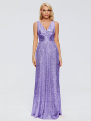 Alyssa Column V back Sequins Prom Dresses