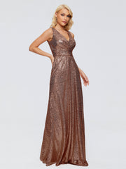 Alyssa Column V back Sequins Prom Dresses