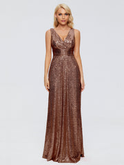 Alyssa Column V back Sequins Prom Dresses