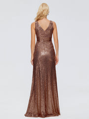 Alyssa Column V back Sequins Prom Dresses