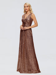 Alyssa Column V back Sequins Prom Dresses