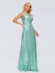 Alyssa Column V back Sequins Prom Dresses