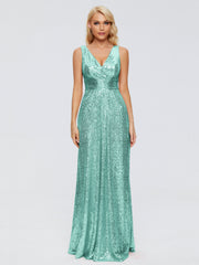 Alyssa Column V back Sequins Prom Dresses
