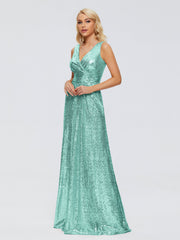 Alyssa Column V back Sequins Prom Dresses