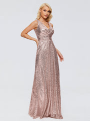 Alyssa Column V back Sequins Prom Dresses