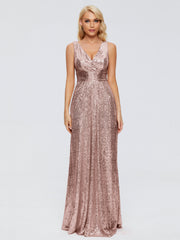Alyssa Column V back Sequins Prom Dresses