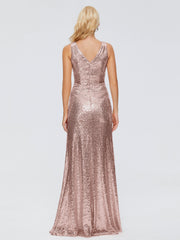 Alyssa Column V back Sequins Prom Dresses