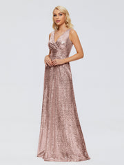 Alyssa Column V back Sequins Prom Dresses